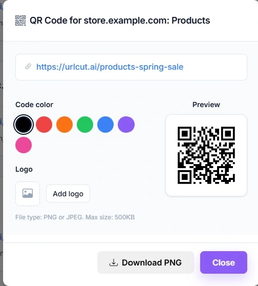 URLcut.ai QR code generator for a readable custom short link